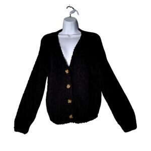Social Standard by Sanctuary Black Textured Boucle Button Front Cardigan Cozy S